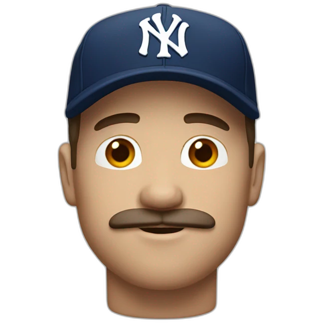 white man with brown chops and ny baseball cap and mustache emoji