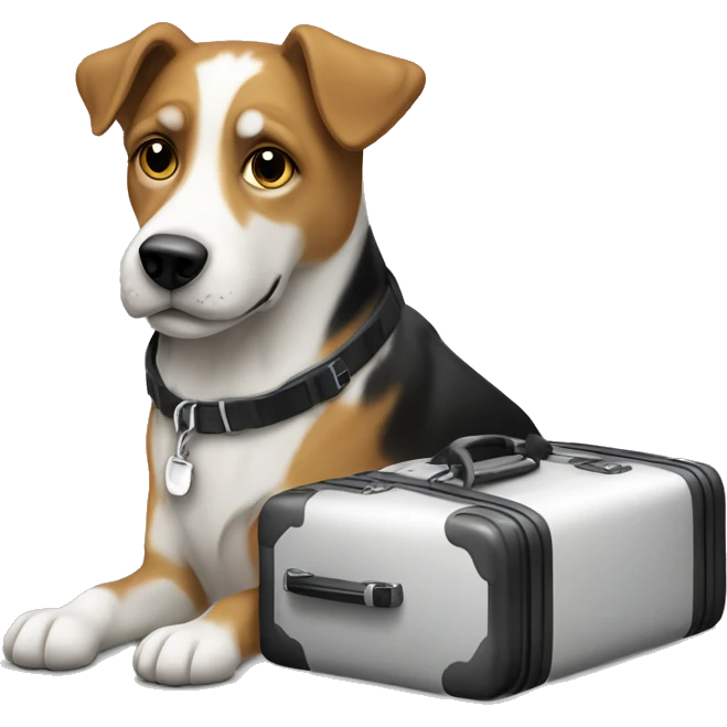 Mutt dog with suitcase black white  emoji