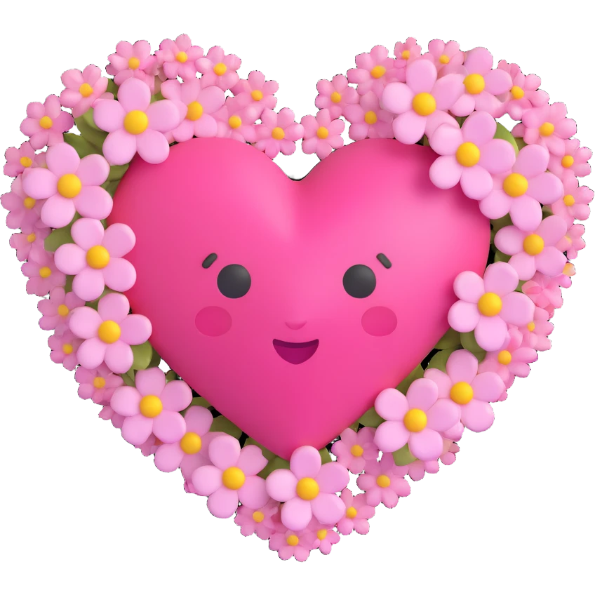 pink heart with sakura flowers, 3D emoji style, cute and smooth emoji