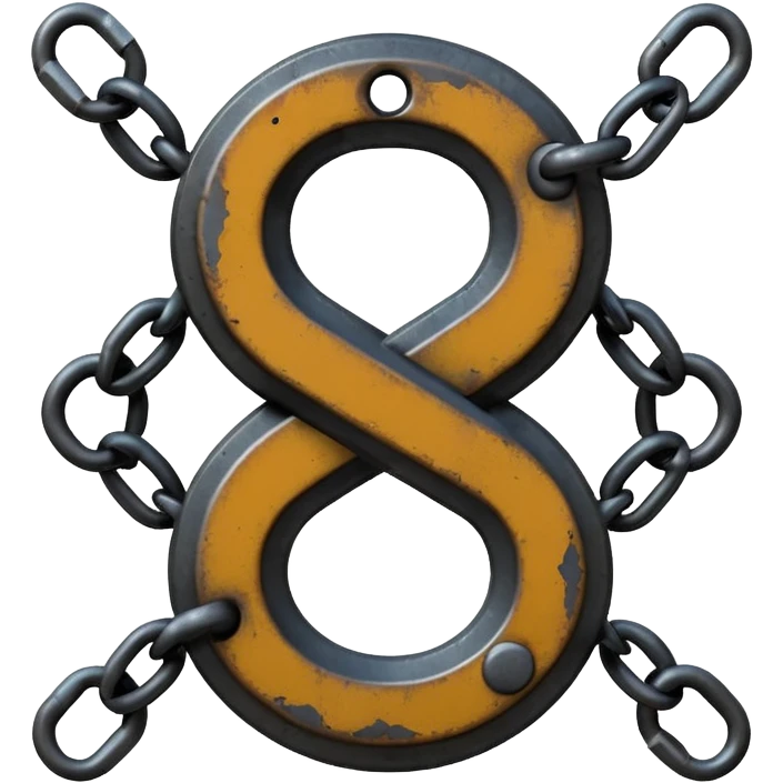 Emoji, gothic chain link shaped as number 8, forged from matte black steel, thick industrial form, subtle metal texture, no glow, no neon, flat emoji design, centered, transparent background emoji