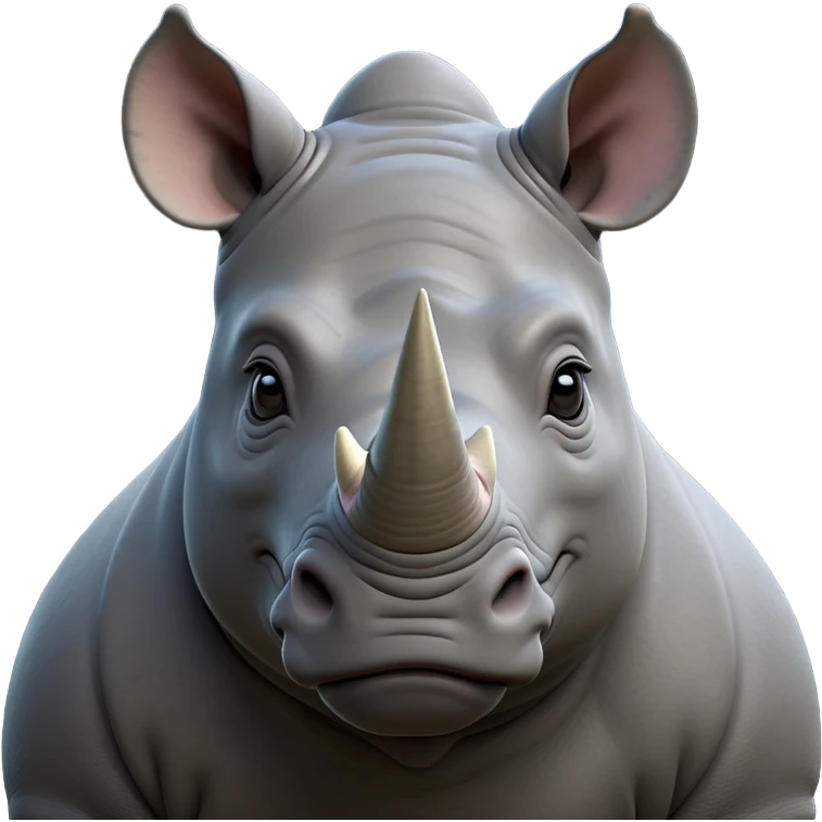 cinematic-noble--rhinoceros-portrait-emoji,slate-grey-hide--poised-and-regal,-with-a-massive,-powerful-build-and-a-thick, -deep-set-soulful-piercing-eyes,-simplified-yet-sharp-and-sophisticated-features,-highly-detailed,-large-black-eyes, zoomed out showing shoulders, large white horn  emoji