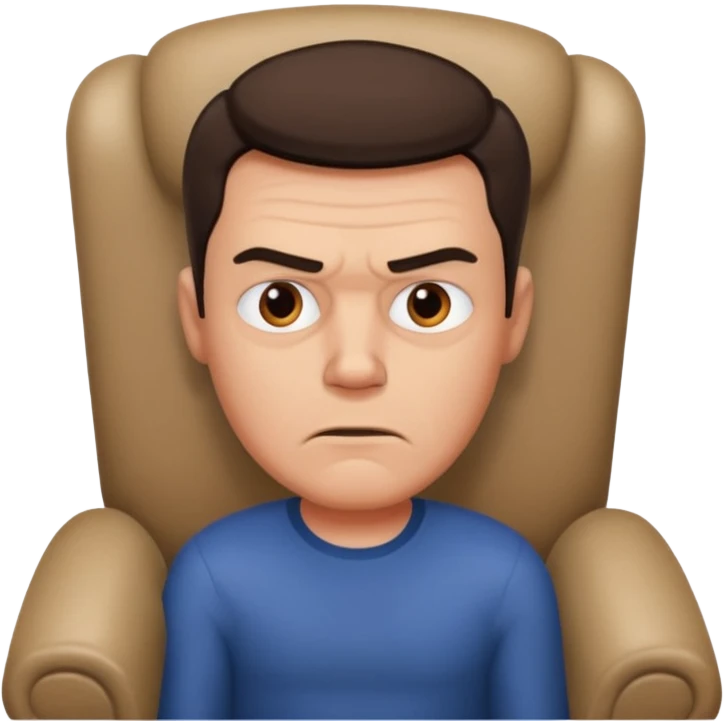 мужчина в кресле, брови нахмурены, он напряжен emoji