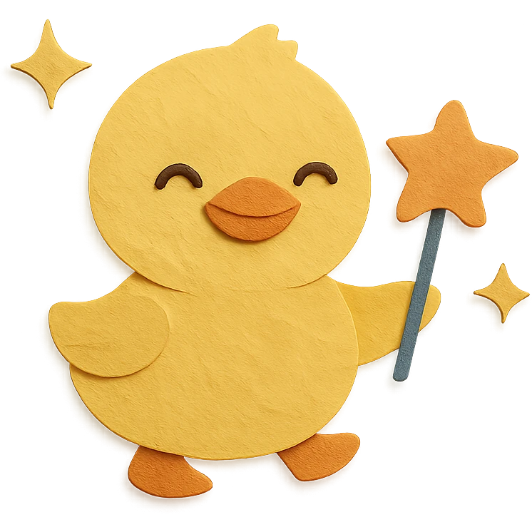 duckling with a star-shaped lollipop, surrounded by sparkles, paper-craft style emoji