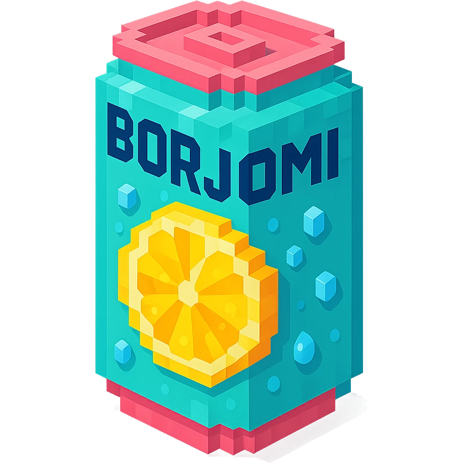 Borjomi lemonade can with a refreshing design, featuring a lemon slice and condensation droplets emoji