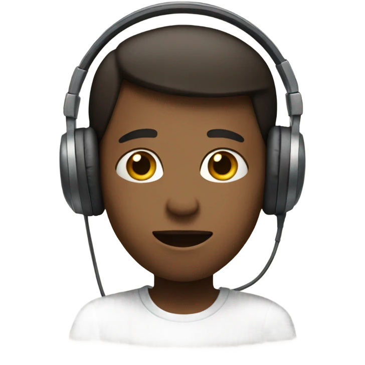 Boy with headphones indoors with a closed mouth  emoji