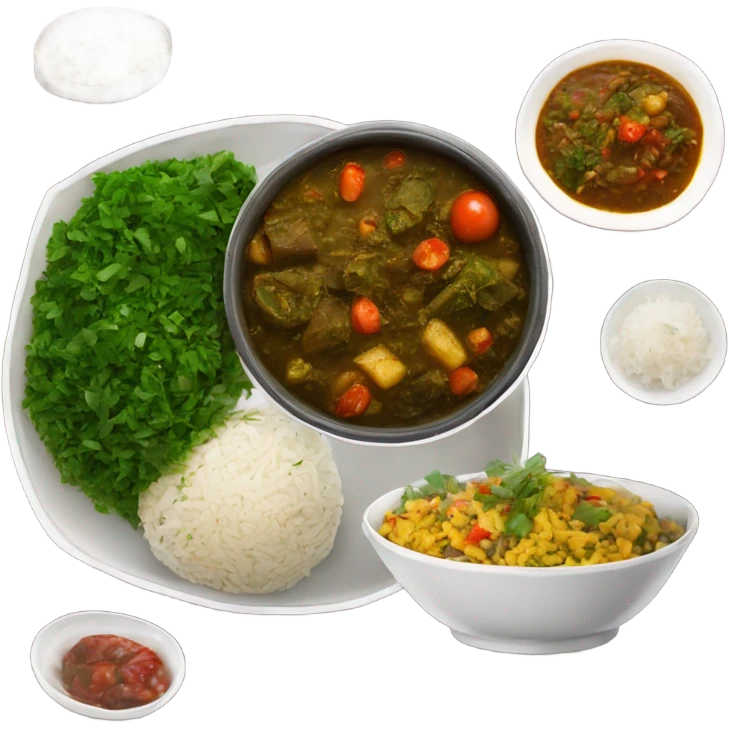 Ghormeh sabzi stew with rice and shirazi salad next to it emoji