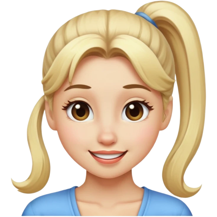 blonde girl with high pony hair, she is making a wink emoji