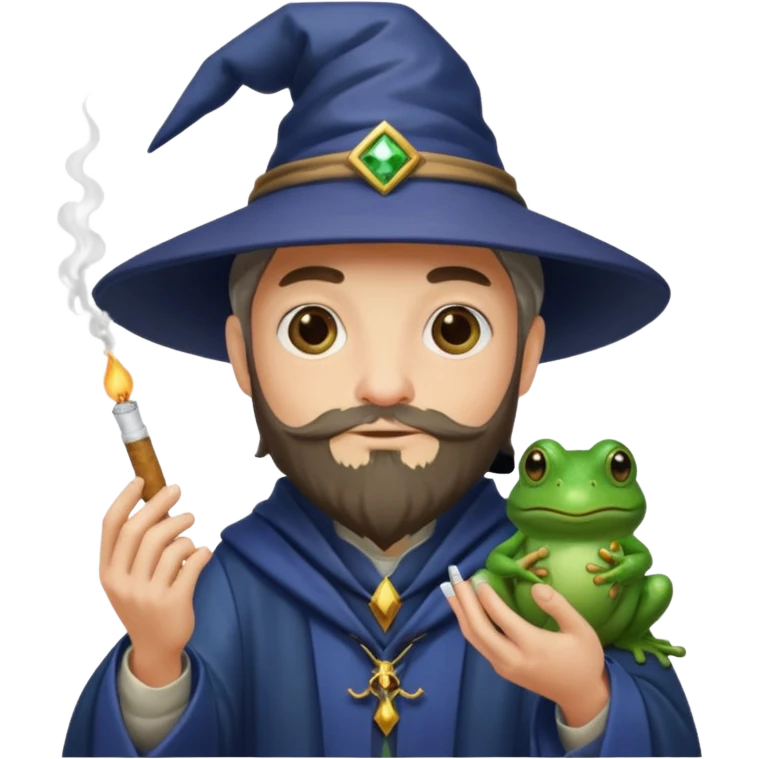 Wizard holding a frog in one hand and a cigarette in another emoji