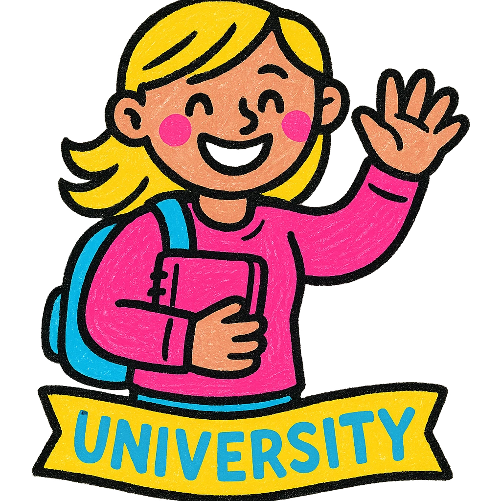 vibrant, smiling university student, energetic and cheerful, colorful style emoji
