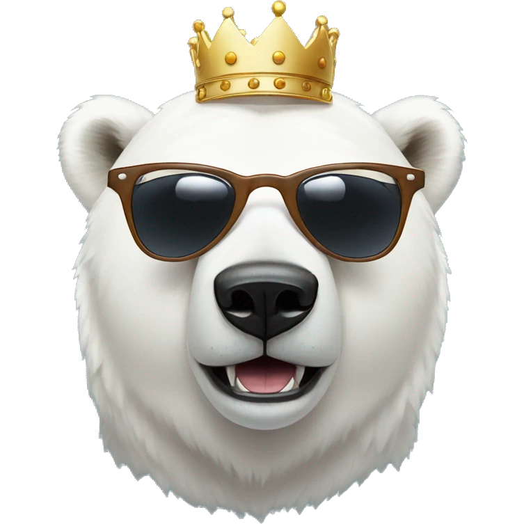 polar bear, cute emoji face, looking forward, remix dj, wearing cool sunglasses and over ear headphones and a fun crown emoji