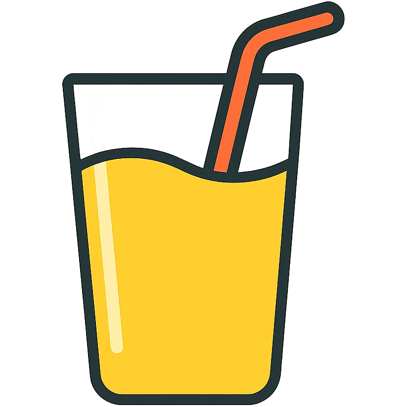 Glass of yellow juice with straw, fresh lemonade or orange juice emoji