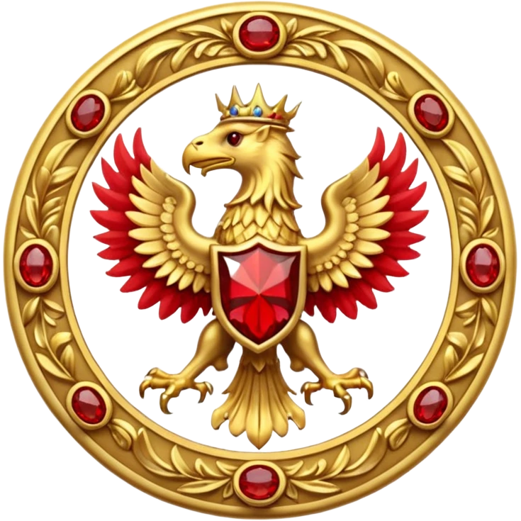 Golden griffin crest / brosch in a circle with red gems and no background emoji