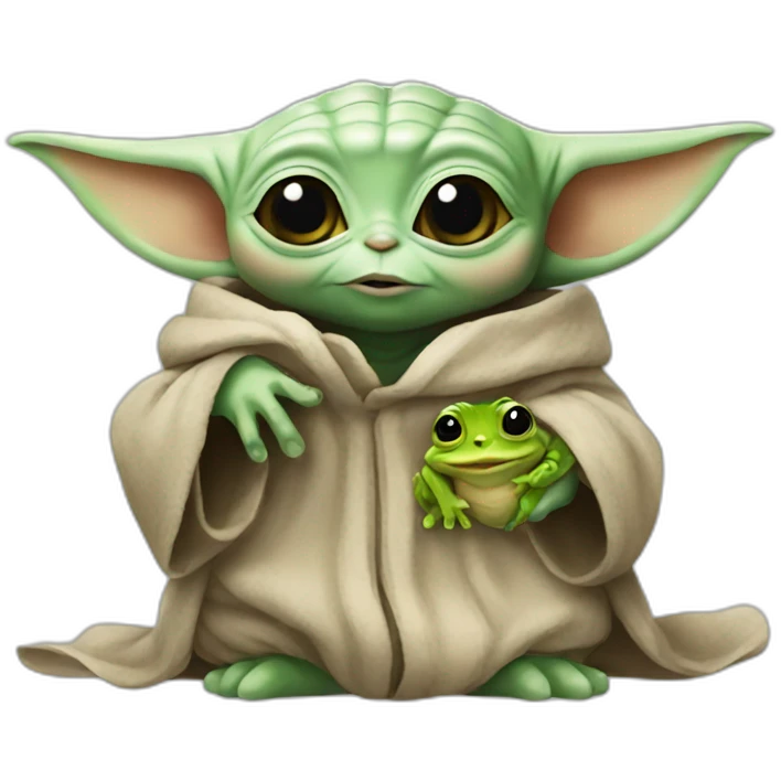 Baby yoda with tiny frog emoji