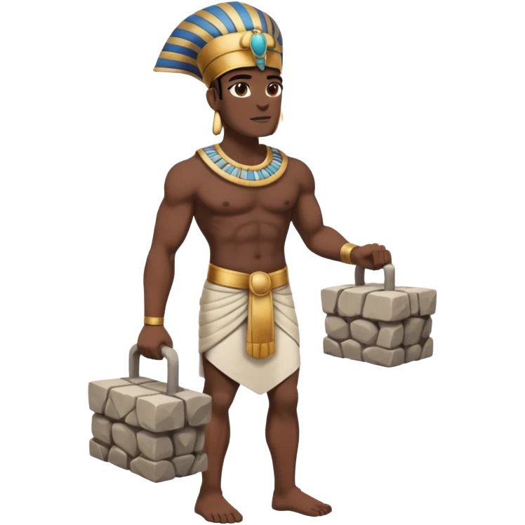 fullbody ancient Egyptian worker carrying a stone block with both hands emoji