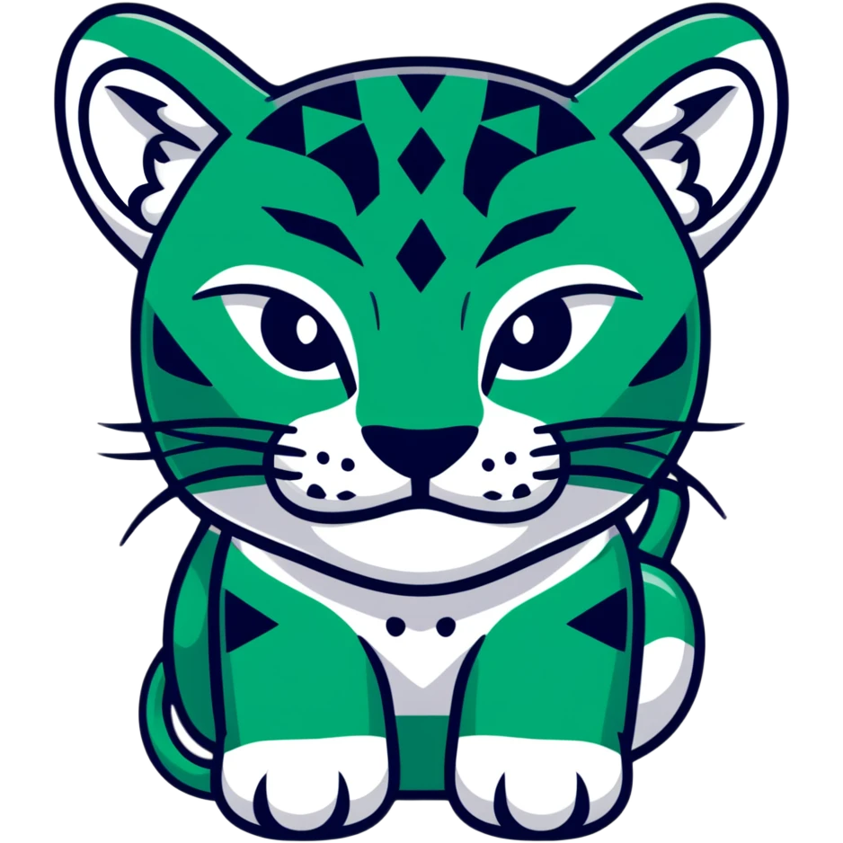 Geometric Maya style jaguar - important message, strictly white and deep dark green only, angular sharp lines emoji