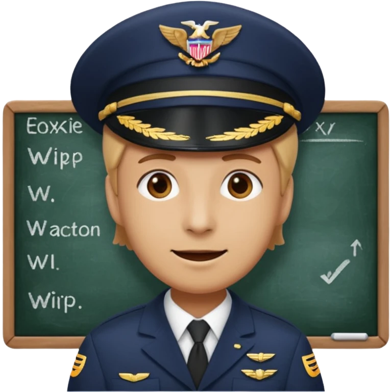 Slack-style emoji of a pilot wearing a navy captain hat holding a blackboard with the text "WIP" on it emoji