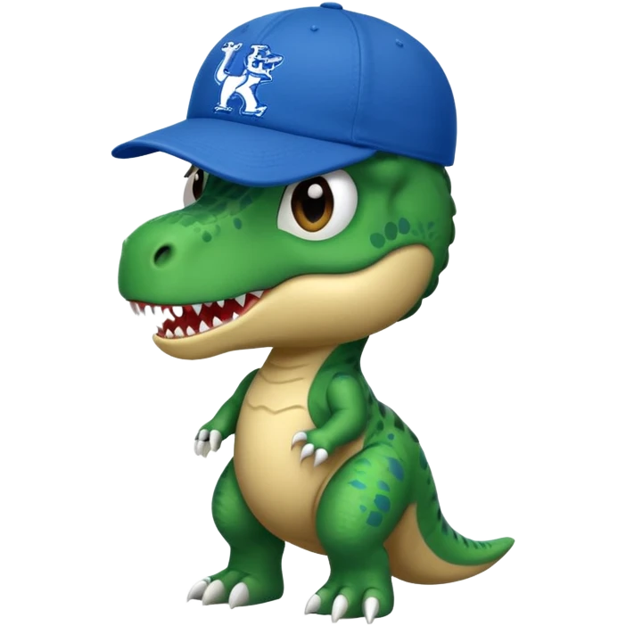 Let’s do a cute green T Rex  in a blue university Of Kentucky ball cap  emoji