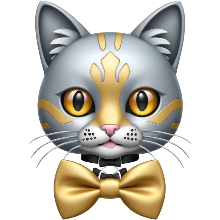 animatronic cat with bow tie emoji