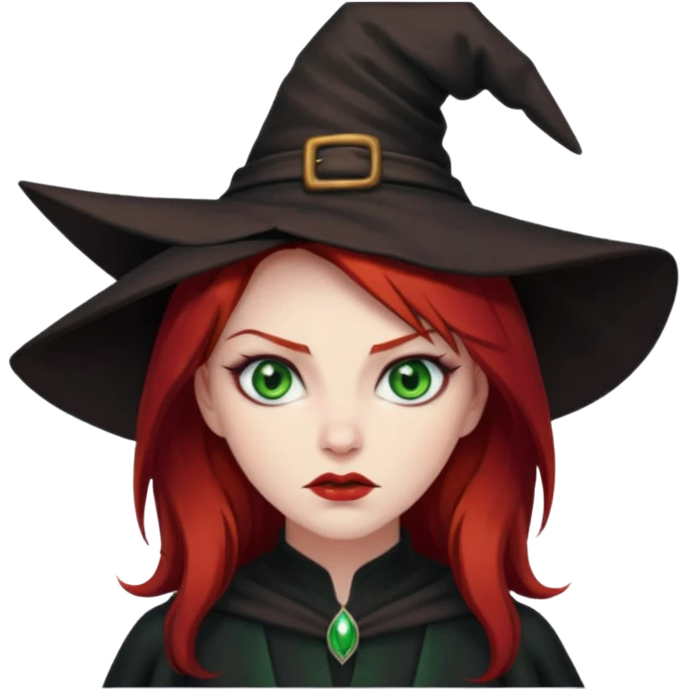 Dark blood Red haired witch. Green eyes annoyed. Sexy attitude. emoji