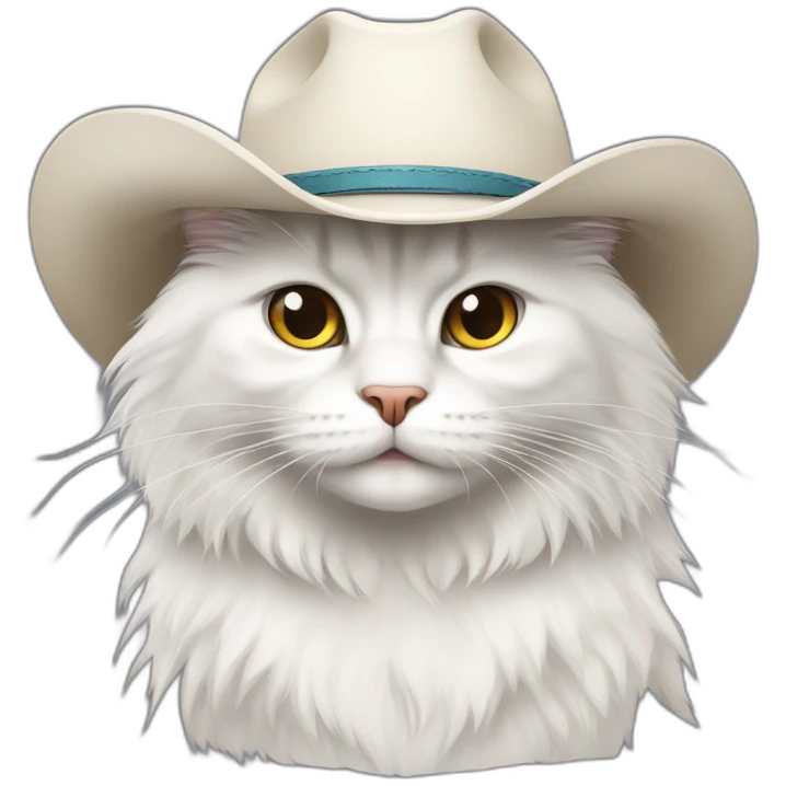 white Siberian cat with cowboy hat emoji