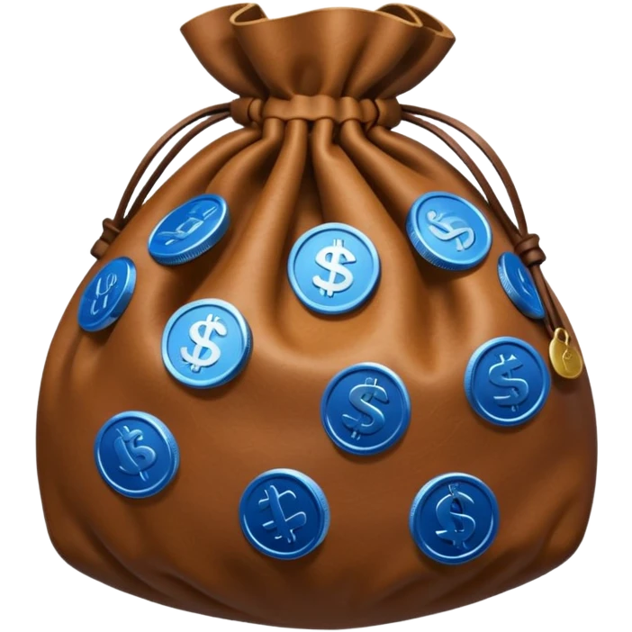 brown money bag of blue coins emoji