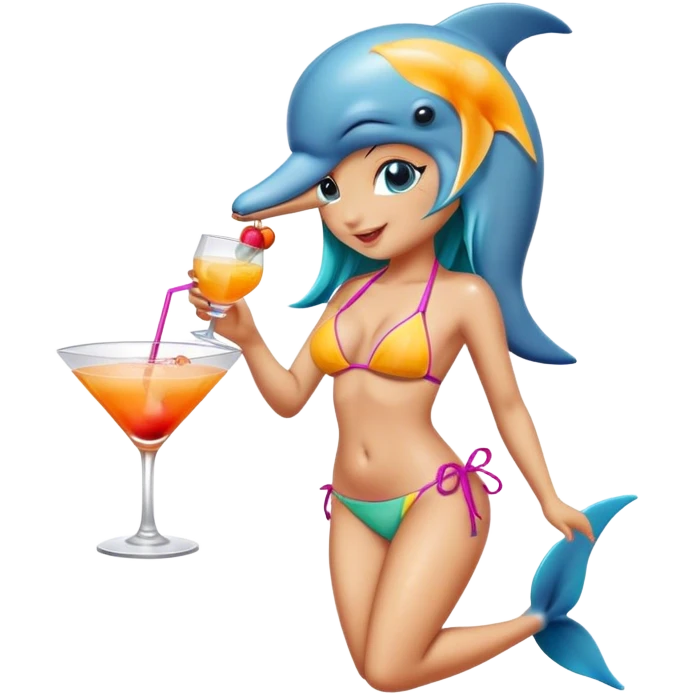Dolphin in a bikini drinking a cocktail emoji