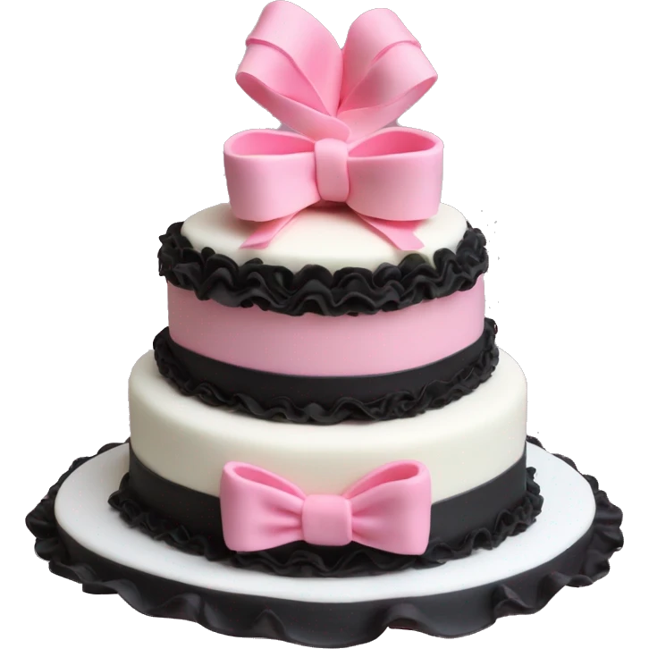 Birthday cake ruffles bows pink coquette black pink vanilla three tier heart shaped emoji