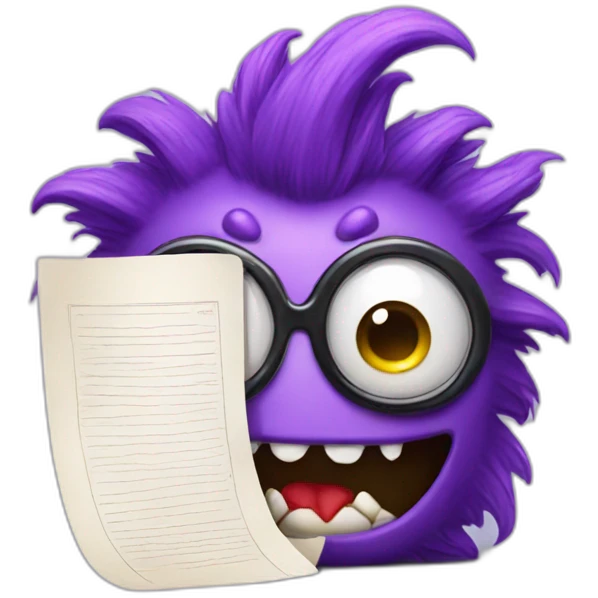 violet nerdy monster with a document emoji