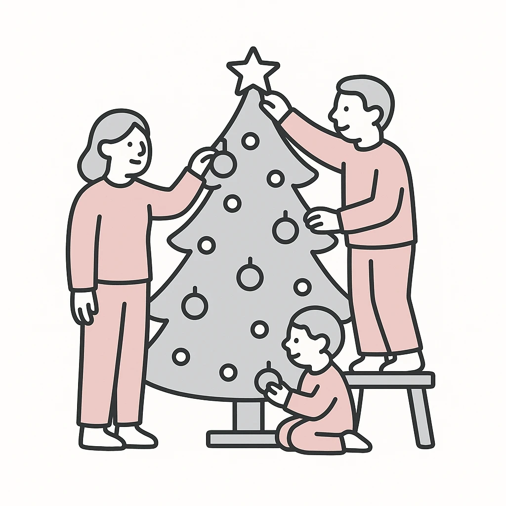 people decorating a Christmas tree emoji