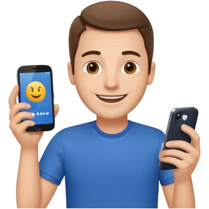happy man leaving review on google on his phone emoji