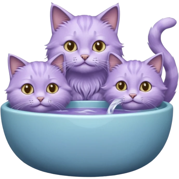 three lilac cats drinking water from a bowl emoji