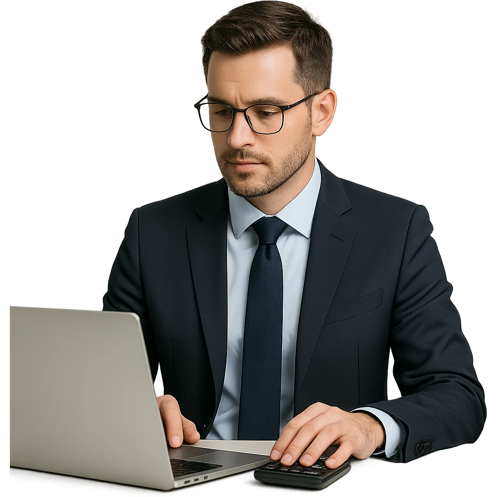 modern accountant, professional, using a laptop, business attire, clean and contemporary look emoji