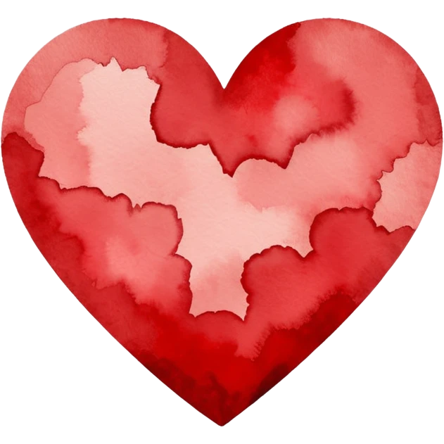 minimalist watercolor heart icon, monochromatic red washes, soft bleeding edges, on textured white paper, serene and emotional, perfect for app icon, transparent background, flat lay --style raw --stylize 150 emoji