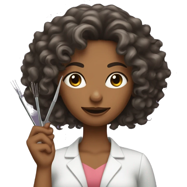 a woman with long kinda curly hair holding tweezers in her hands emoji