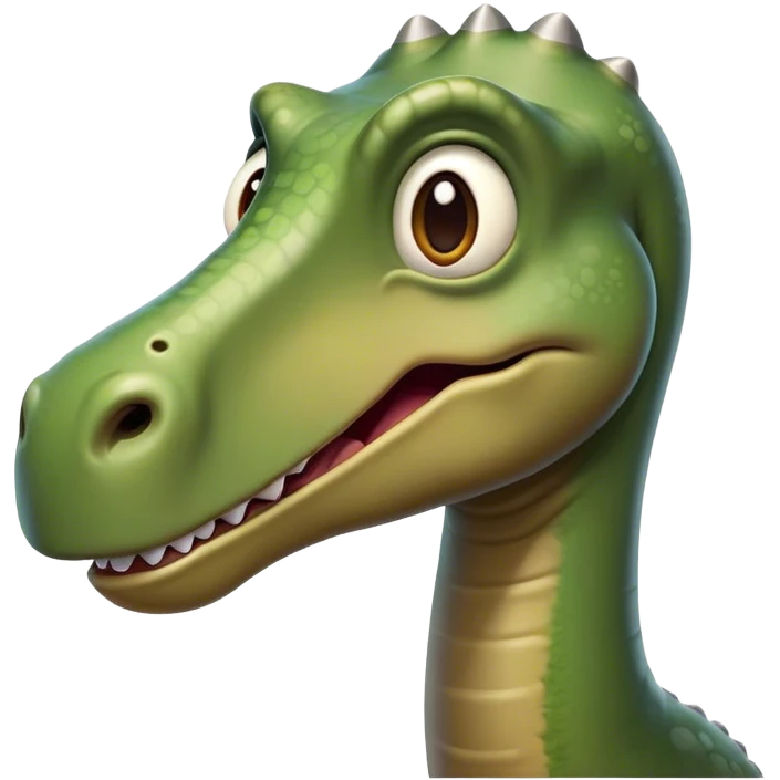 Cinematic Comical Brontosaurus Portrait Emoji, Head tilted dramatically with an exaggeratedly shocked expression, featuring a towering, robust body with a long, graceful neck and wide, comically expressive eyes full of playful disbelief, Simplified yet hilariously expressive features, highly detailed, glowing with a slightly sassy ancient glow, high shine, dramatic yet playful, stylized with an air of cheeky dinosaur mischief, soft glowing outline, capturing the essence of a meme-worthy Brontosaurus that looks ready to lumber its way into viral fame! emoji