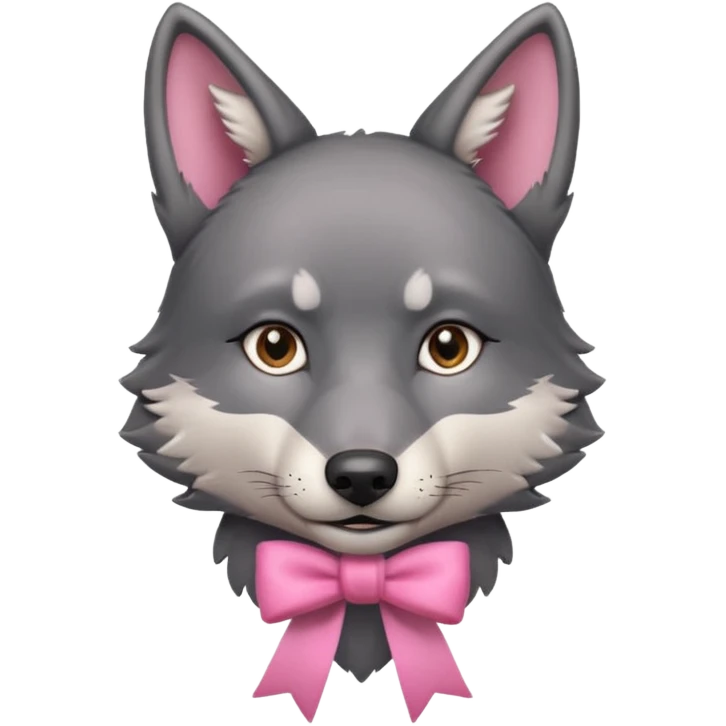 Pleading Face cute dark grey wolf with a pink ribbon io his ear emoji