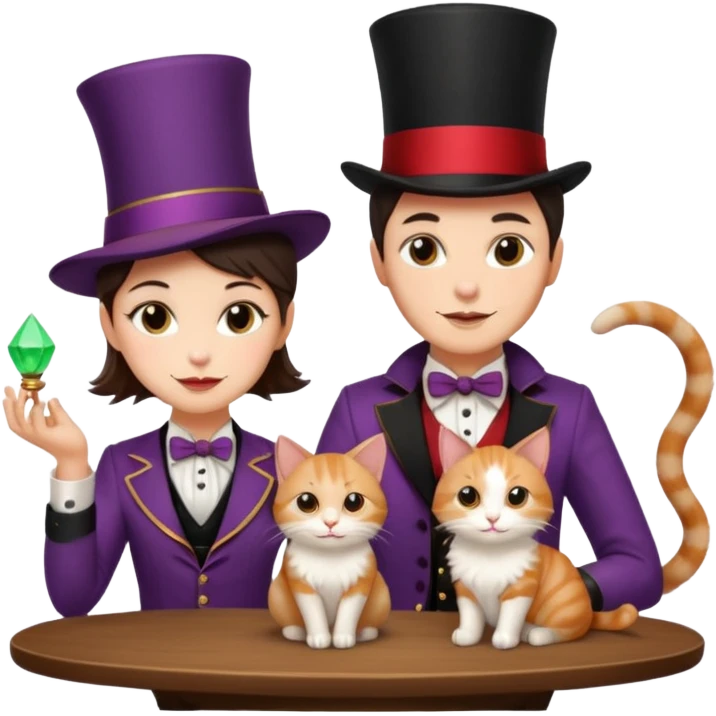 😈🖕magician couple and their pet cat emoji