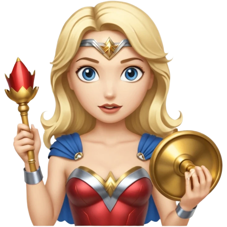 Blonde blue eyes Wonder Woman holding bell and baton  emoji