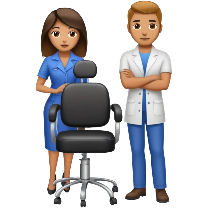 Hispanic hairstylist standing behind stylist chair emoji