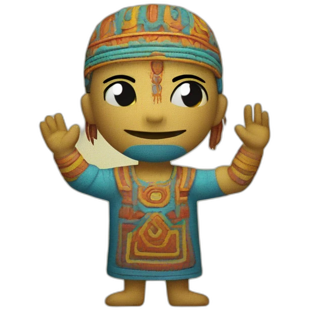Shipibo man with a Kushma on waving hello emoji