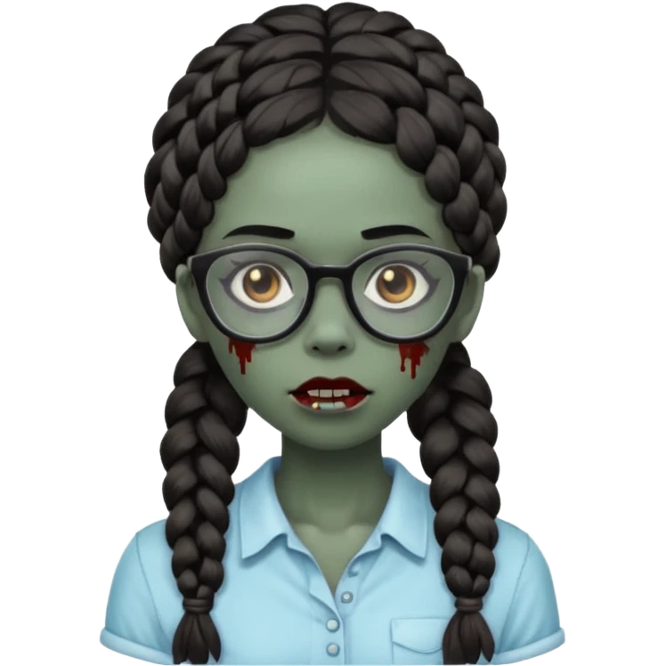 black zombie girl with glasses and braided hair emoji