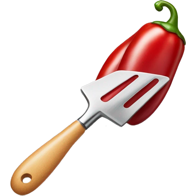 A smiling red chilli pepper holding a spatula  emoji