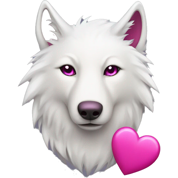 white wolf in love with dark pink heart emoji