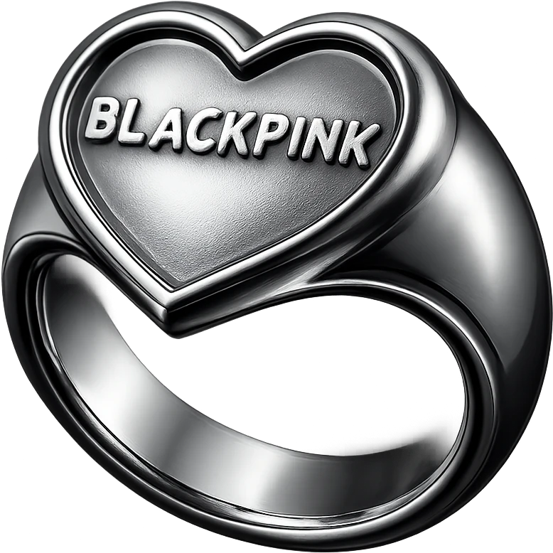 BLACKPINK-inspired wearable object, ring or earring or pendant, black and pink colors, shiny and futuristic, chrome style emoji