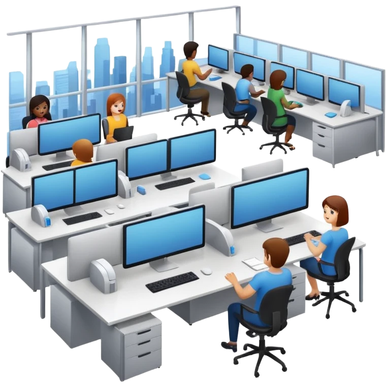 oficina moderna llena de empleados trabajando emoji
