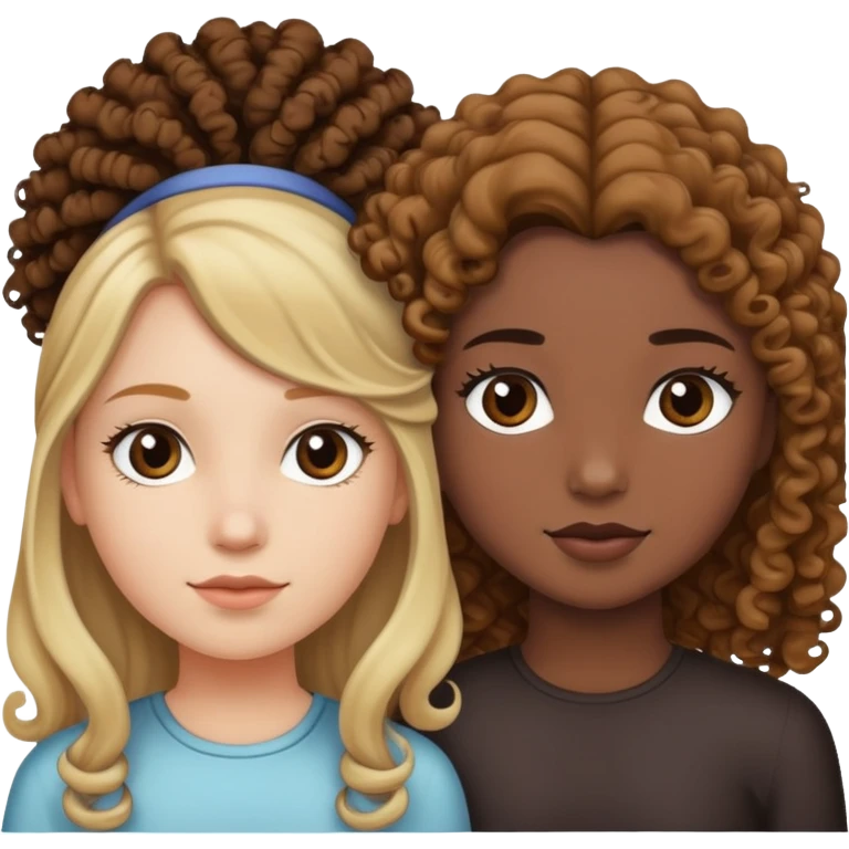 Dos chicas una blanca con el pelo lacio y otra morena con el pelo rulo  emoji