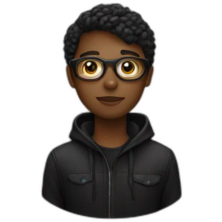 Designer wearing black emoji