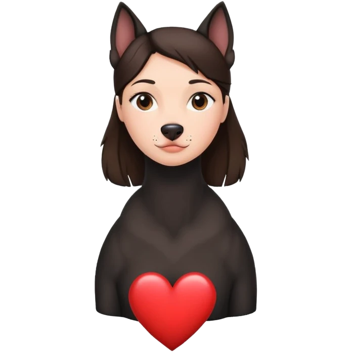 Brunette with a heart in the shape of a big black amstaff dog emoji