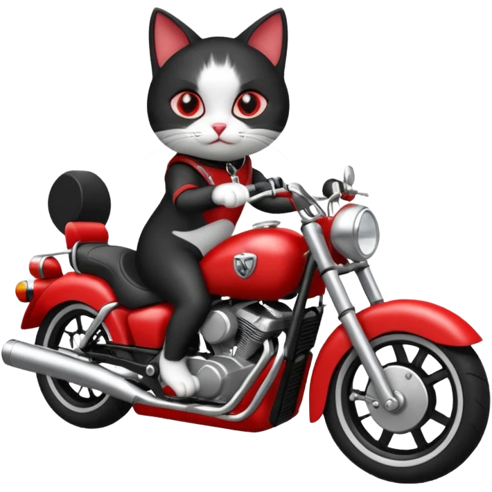Black and white Cat on red and black motorcycle emoji