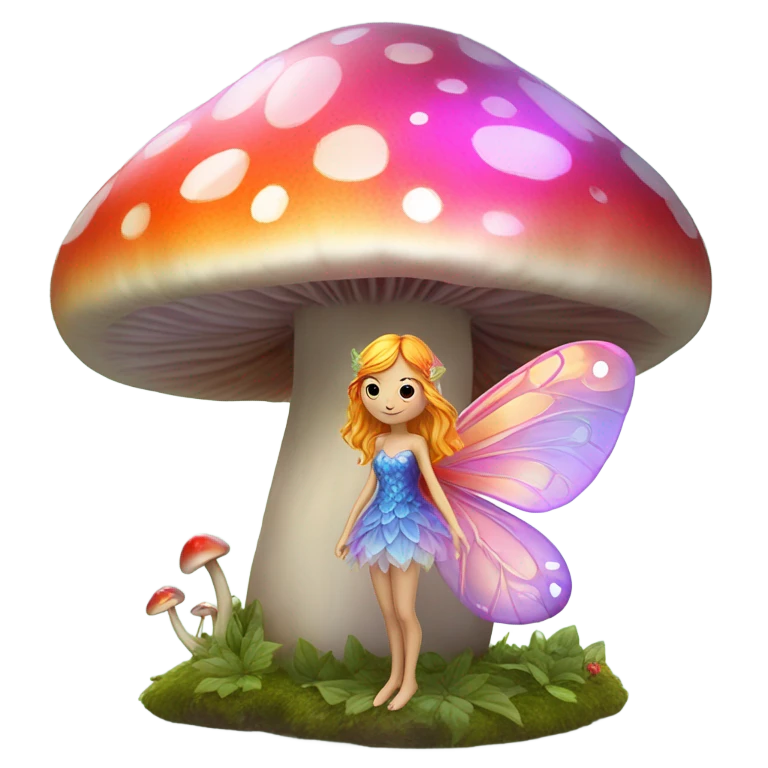 Fairy flying by a mushroom emoji